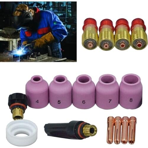 16pcs TIG Welding Torch Stubby Gas Lens Kit Collet Body Nozzle for WP 17/18/26 Welding Machine Accessories