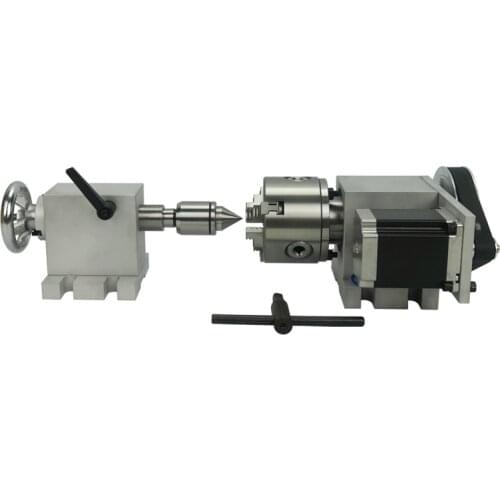 CNC rotary axis kit nema17 nema23 stepper motors 3 jaw chuck 50mm 65mm 80mm activity tailstock 4th axis cnc milling machine part