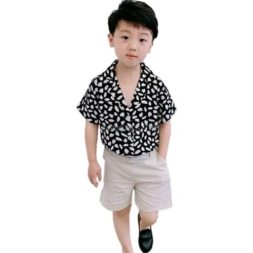 Boys Summer Flower Shirt + Shorts 2Pcs Clothing Set Flower Kids Formal Birthday Dress School Kids Birthday Gift Dance Suit