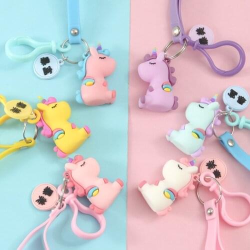 Creative Cartoon Unicorn DollKeychain Cute and Lovely Pink Colorful Pony Bag PendantMen and Women All-match Mobile Phone Pendant