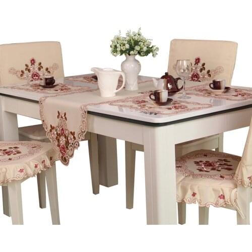 Proud Rose Lace Embroidered Table Runner Placemat Beige TV Ark Cover Cloth French Romantic Tablecloth Hotel Restaurant Decor