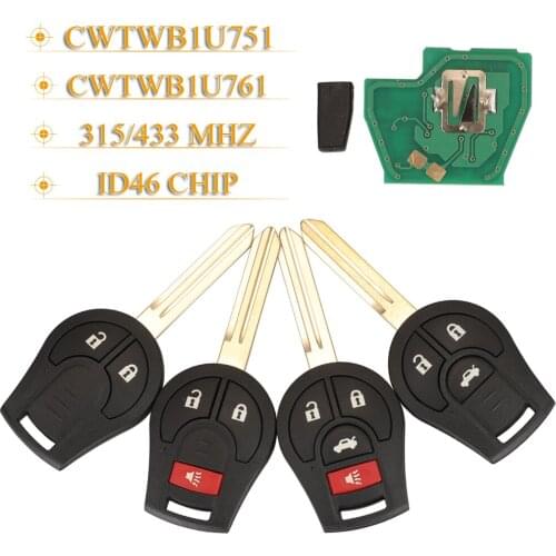 Kutery 2/3/4 Buttons Remote Car Key 315MHZ ID46 For Nissan CWTWB1U751 1788D-WB1U751 H0561-C993A