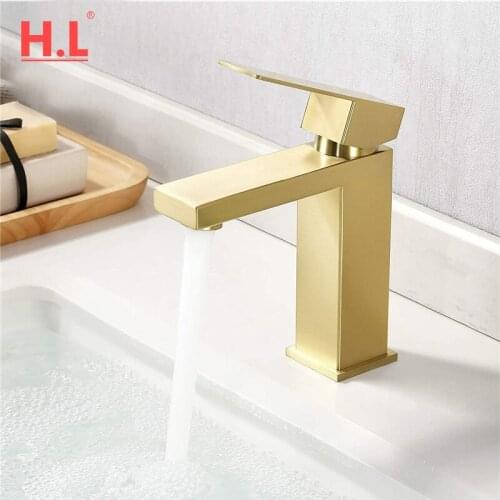 Brushed Gold Bathroom Faucet Single Hole Modern Vanity Faucet Single Handle 304 Stainless Steel Bathroom Sink Faucet