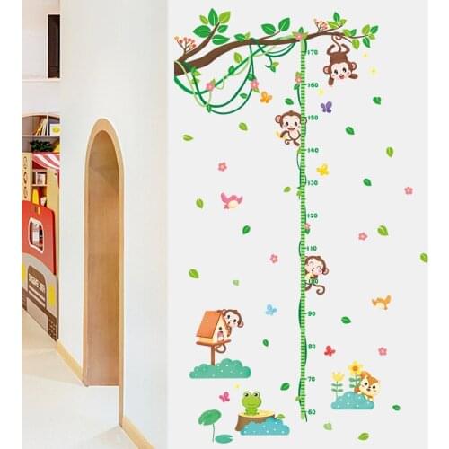 Cute Monkey tree Height Wall Stickers Growth Ruler for Childrens Room Bedroom Living Room Measuring Scale Decor Child Growth