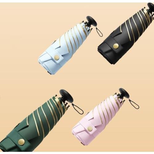 2021 New Gold Coating Mini Anti-ultraviolet Ladies Sun Umbrella Portable Pocket Sun and Rain Dual-use Super Sunshade Thumb Umbre