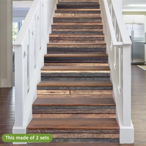 Multi-function Decorative Stair Sticker Brown Wood Grain Retro Style Self-adhesive PVC Wall Sticker for Bathroom Kitchen