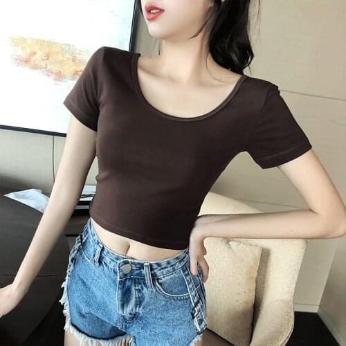 Fashion the new western style leakage navel coat double U collar rib short-sleeve pure color of tall waist render unlined uppe