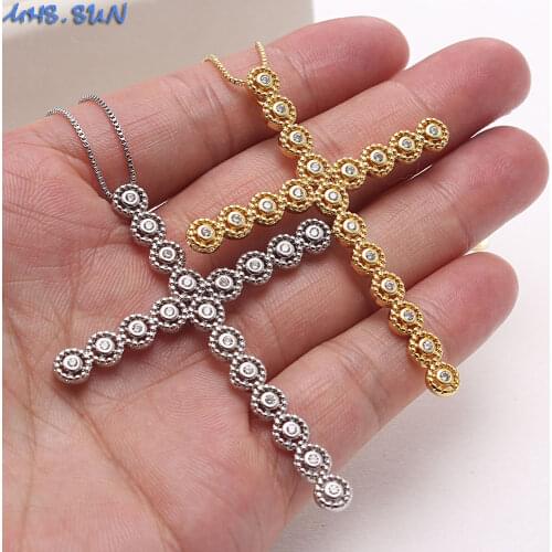 MHS.SUN Big Cross Fashion Chain Necklace Mosaic Zircon Pendants Necklace Luxury Women/Girls AAA CZ Jewelry Gold Silver Color