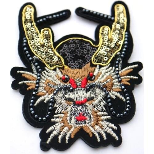 Fashion DIY 3D dragon beaded Patches for Clothing sew on rhinestone sequin parches animal Applique for clothes Decorative badge