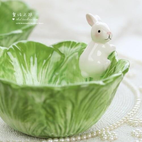 Cartoon animal ceramic creative collection cute cute hand painted rabbit fruit plate salad bowl cabbage rabbit bowl