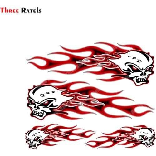 Three Ratels B287 Sticker Skull With Flames, 20 X 24 CM For Helmet Decoration Vinyl Material Waterproof Property Decals