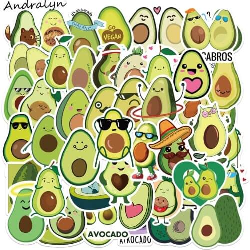 10/50Pcs/set Avocado Stickers Cartoon PVC Toys For Motorcycle Skate Bike Laptop Suitcase Refrigerator Helmet Baby Gift Phone Car