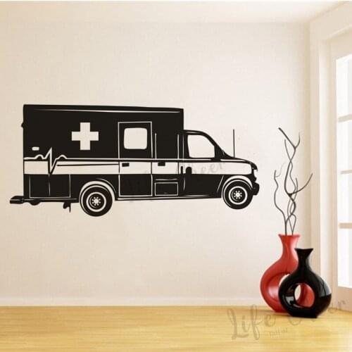 Ambulance Car Wall Vinyl Stickers Public Service Cars Wall Murals Ambulance Sign Autocar Wall Decal Adhesive Poster AZ1019