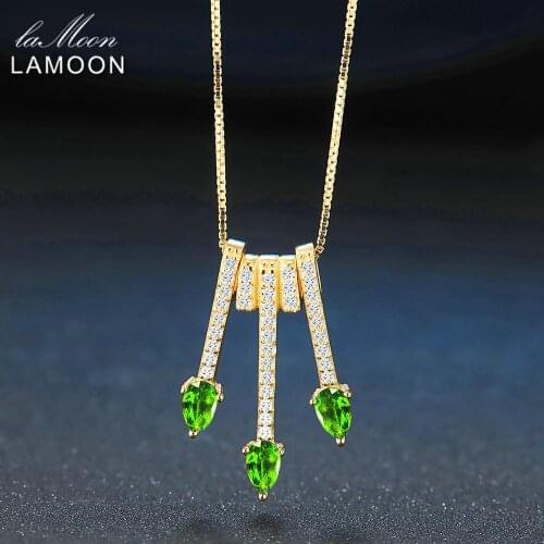 Lamoon 2017 New Pear-Shaped Real Natural Diopside Gemstone Chain Arrows Pendant Necklace 925 Sterling Silver Jewellry LMNI061
