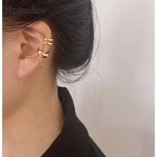 Ropuhov 2021 New Ear Clip Fashion Jewelry Boho Fake Korean Cuff Hoop Clip Earrings Without Piercing Gift