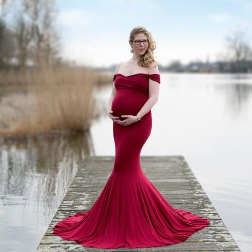 D&J Soft Cotton Pregnancy Gown Shoulder-Strap Billowing Dresses Maternity Photography Props Shoot Video For Pregnant Woman