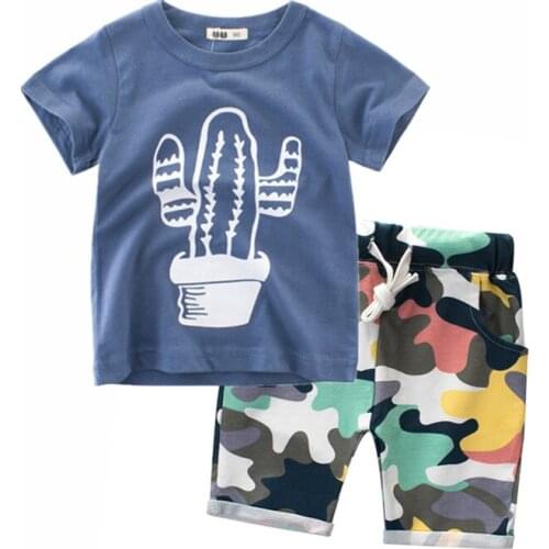 Casual Children Clothing 2020 Cotton Short Sleeve 2pcs Printed Pattern Kids Clothes 2 3 4 5 6 7 8 year Baby Summer Boys Set