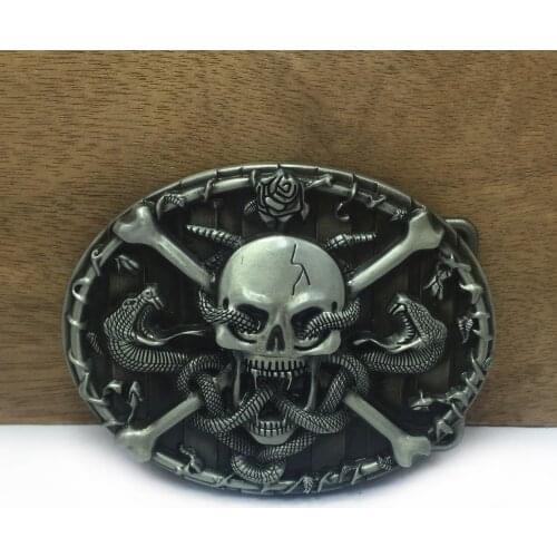 BuckleClub cross bone skull snake belt buckle jeans gift belt buckle FP-03081-1 pewter finish 4cm width loop drop shipping