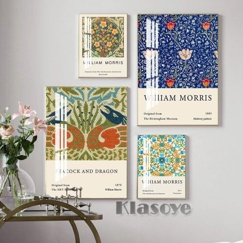 William Morris Botanical Fabric Designs Print Art Poster Medway Peacock And Dragon Rose Wreath Vine Wall Picture Home Decor Gift