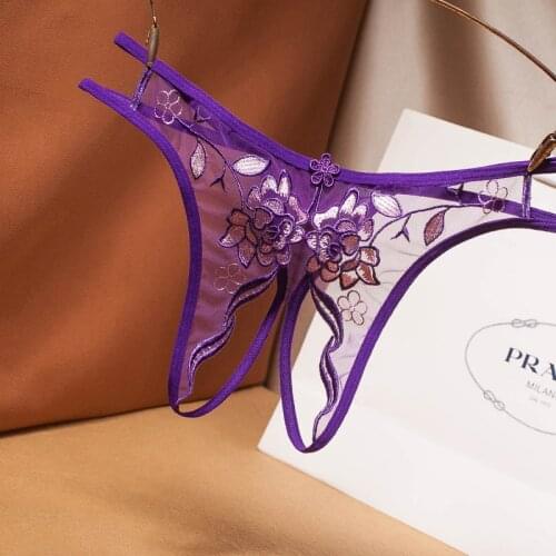 Sexy Lace French Floral Embroidery Hollow Free Take-off Panties Womens Open File Panties Low-waist Transparent Thong