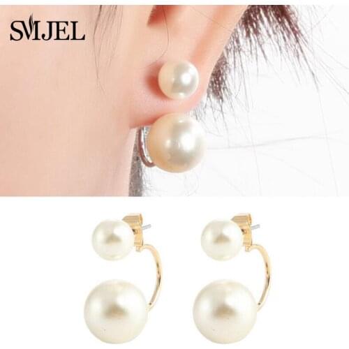 Bohemian Geometric Crystal Front Back Double Sided Stud Earrings for Women Fashion Wedding Jewelry Pearl Ear Jackets Accessories