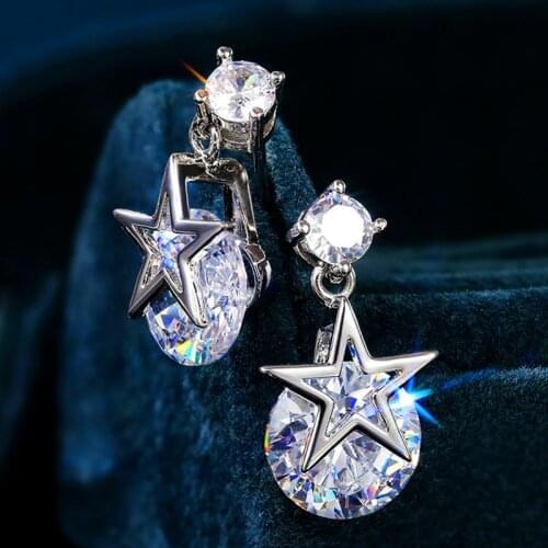 New Style Earrings Creative Five-pointed Star Zircon Female Earrings Long Ladies Star Pendant Earrings Fashion Jewelry