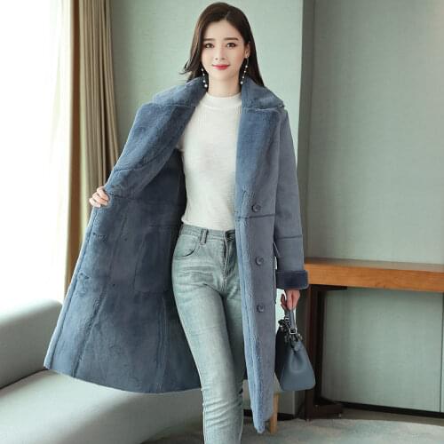Woolen Coat Womens Autumn/Winter 2020 New Korean Loose Lamb Wool Mid-length Suede Coat Long Trench Fashion Warm Outerwear y182