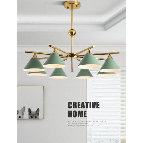 Nordic chandelier living room lamp simple modern atmosphere home restaurant lighting creative personality macaron wrought iron