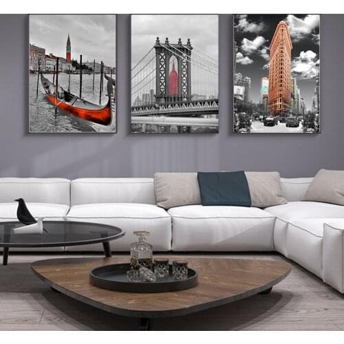 Modern City Landscape Bridge Paris Seaview Boat Canvas Painting Nordic Poster Prints Wall Art Picture Living Room Home Decor
