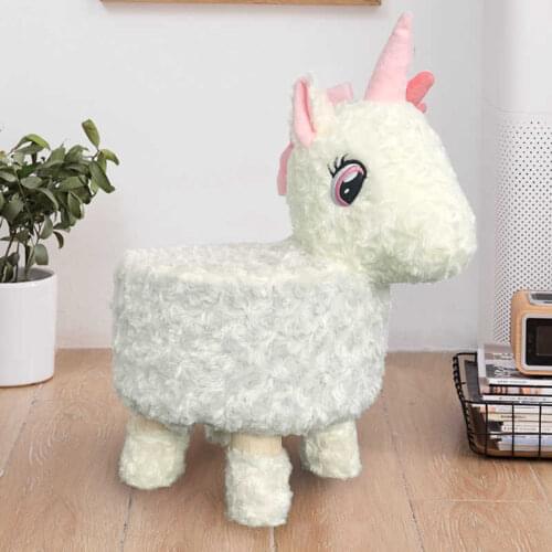 Household creative plush stool solid wood living room sofa changing shoes stools fashion baby low footstool children furniture