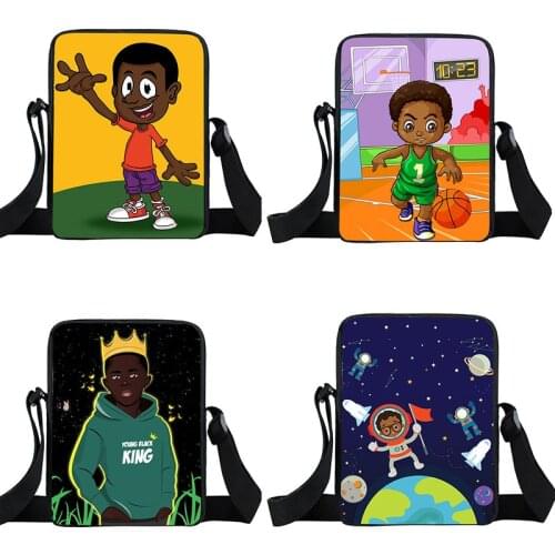 Fashion Black King Print Crossbody Bag Teenager Afro Boys Shoulder Bag for Travel Canvas Handbag Kids Bookbag Small Satchel Gift