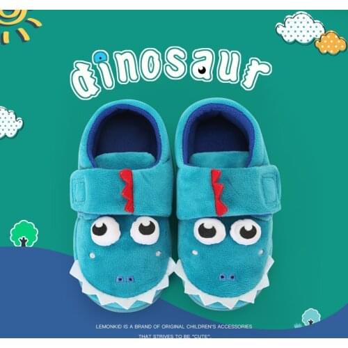 Lemonkid Winter Dinosaur Slipper Children Warm Shoes Girls Boys Indoor Home Shoes Kids Thick Heavy Plush Slippers