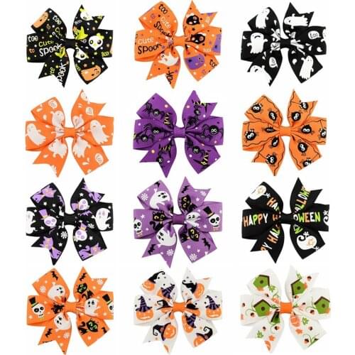 2PCS Bows Hair Clip Halloween Party Barrettes Print Bows with Clips for Kids Girls Hair Bows Hair Accessories Hair Pins Headwear