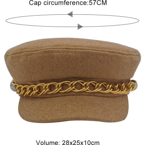 Yellow Women Hats Solid Plain Octagonal Newsboy Cap Ladies Casual Warm Winter Beret Female Caps with Gold Chain Decoration