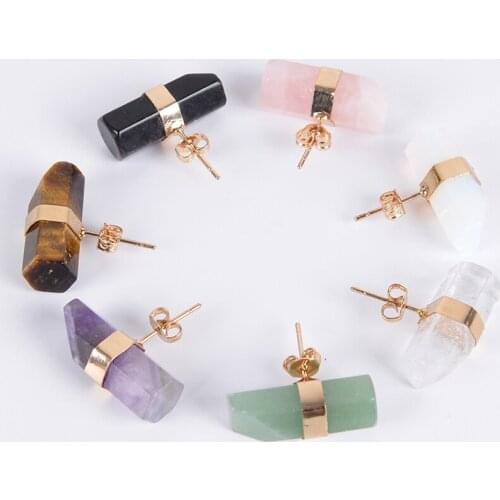 Fashion Earrings 2019 Piercing Studs Earings Fashion Jewelry Gold Color Natural Stone Clear Crystal Earring for Women R035