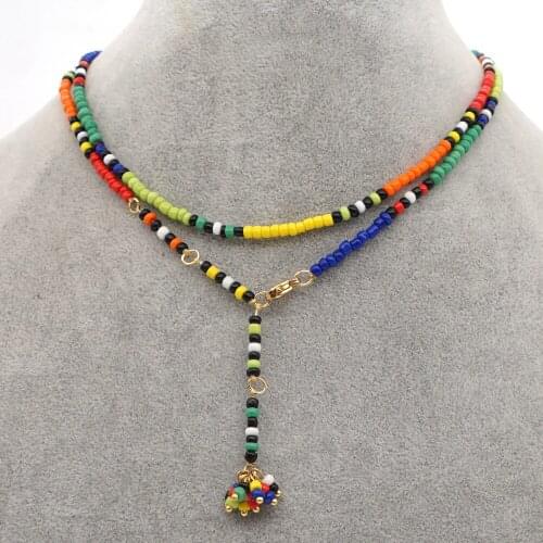 Women Jewelry Bohemian Sweater Colorful Beaded Necklace Different Way to Wear Colorful Czech Rice Beads Clavicle Necklace