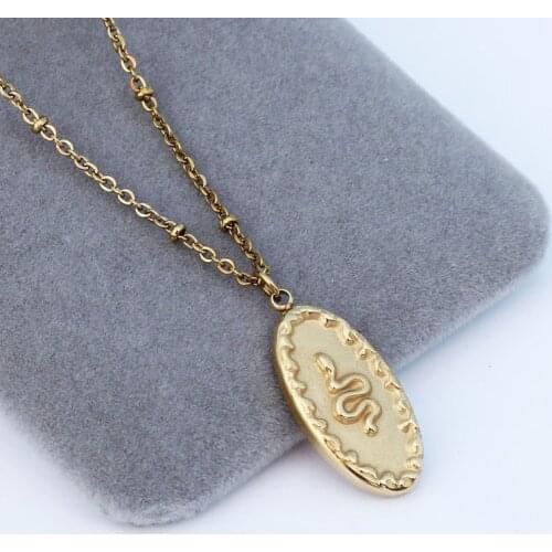 Snake Shape Pendant of 14k gold jewelry real gold plated Necklace Stainless Steel personality choker for men or women gift
