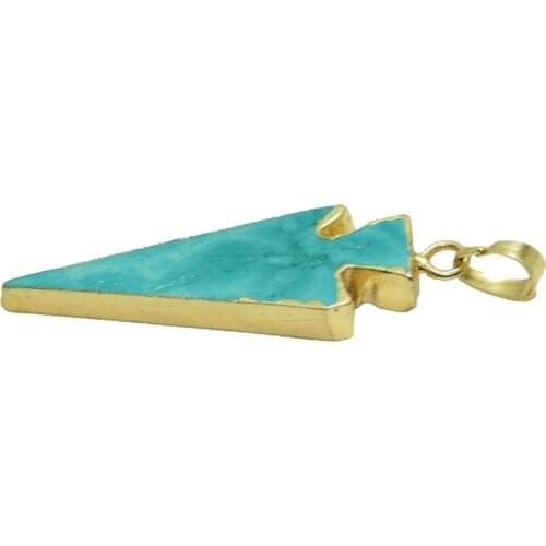 Gold Bezel Jewelry Raw Green Howlite Arrow Head pendant for necklace vein chakra natural stone pendant for girl gift