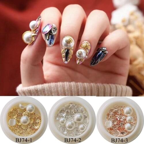 1Jar Nail Art Mix Decorations Pearl with Flower Leaf Feather Metal Stud Mixed Deco in jar BJ74