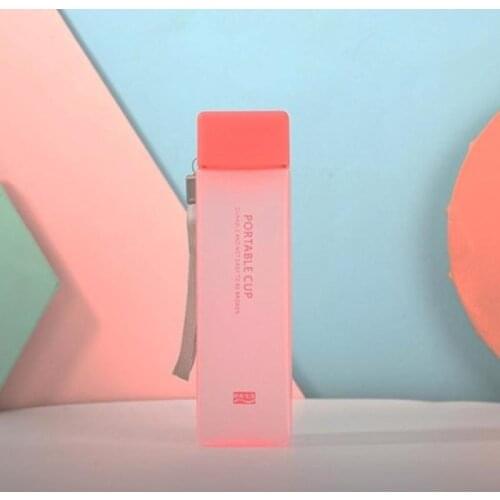 1 piece 450ml transparent square plastic frosted water cup outdoor cold juice water sports cup with portable milk rope water cup