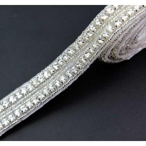 10Yards Clear Rhinestone Beaded Trim Crystal Diamonds Applique Iron On Bridal Costume Decoration