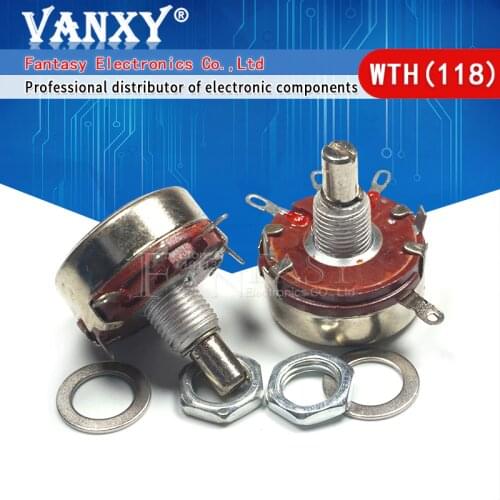 2PCS WTH118 2W 1A Potentiometer 1K 2.2K 4.7K 10K 22K 47K 100K 470K 1M WTH118-2W Round Shaft Carbon Rotary Taper Potentiometer