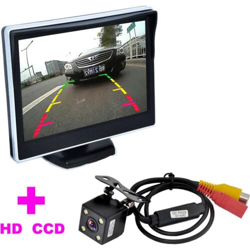 2 in 1 Auto Parking Assistance System 5" TFT LCD Car Monitor+4LED Car Rearview Camera CCD 170 Angle monitor car backup camera