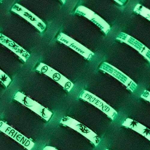 20 Pieces/lot Stainless Steel Luminous Rings Wholesale Mix Pattern Letter Vintage Rings for Women and Men Glow In The Dark
