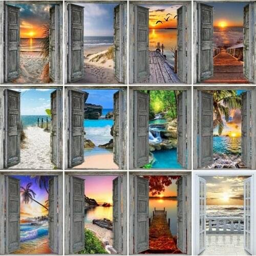AZQSD Diamond Embroidery Door Cross Stitch 5D Needlework Diamond Painting Seaside Landscape Rhinestone Home Decor Gift