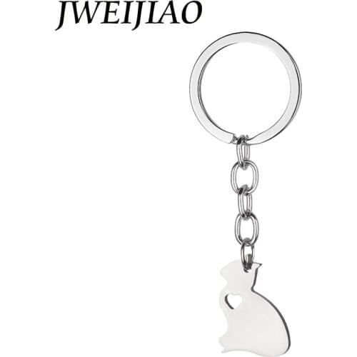 JWEIJIAO Stainless Steel Cat Keychain Fashion Color Little Cat Pendant Key Chain Ring Holder For Car Bag Jewelry SKU15
