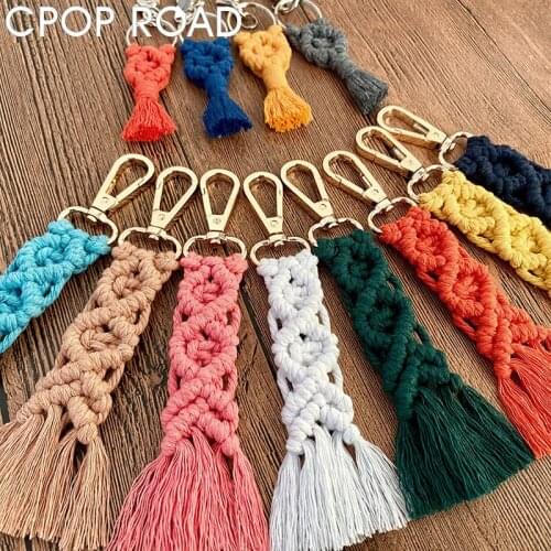 Cpop HHandmade Flowers Tassel Key Chain for Women Color Bohemian Handbag Macrame Key Chains Accessories Bridesmaid Jewelry Gift