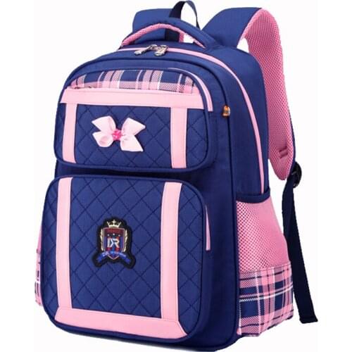 Children School Backpack For Girls Waterproof Oxford Cloth Pink School Bag Kids Orthopedics Backbag Cute Bow Lightweight Bookbag