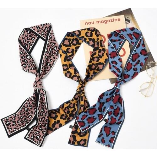 Leopard Print Long Small Scarf Animal Sex Neck Tie Silk Scarf Bowknot Bag Handle Ribbon Chic Fashion Decoration Scarf Shawls