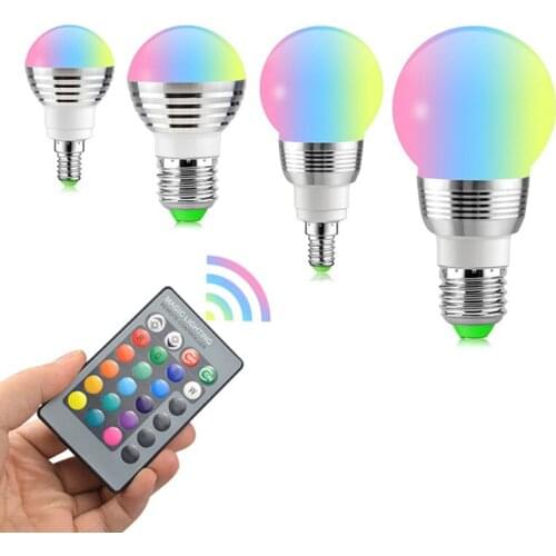 E27 E14 LED Bulb 5W 7W RGB 16 Color Changeable LED Lamp AC85V-265V LED Light Bulb Spotlight with IR Remote Control Home Decor